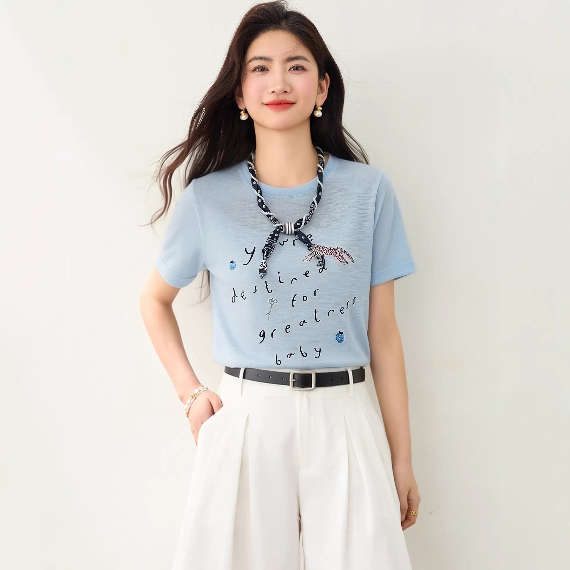 Round Neck Ice Silk Short Sleeve Knit Top for Women Fashionable Slimming Versatile Summer Top - UrbanNest Co
