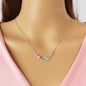 Elegant Silver Chain Green Leaf Pink Tulip Flower Pendant Anniversary Necklace - UrbanNest Co