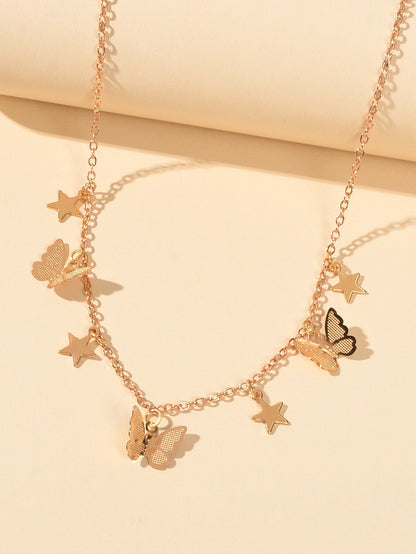 Trendy Gold Chain Star Butterfly Charm Collar Necklace Women Party Decoration - UrbanNest Co