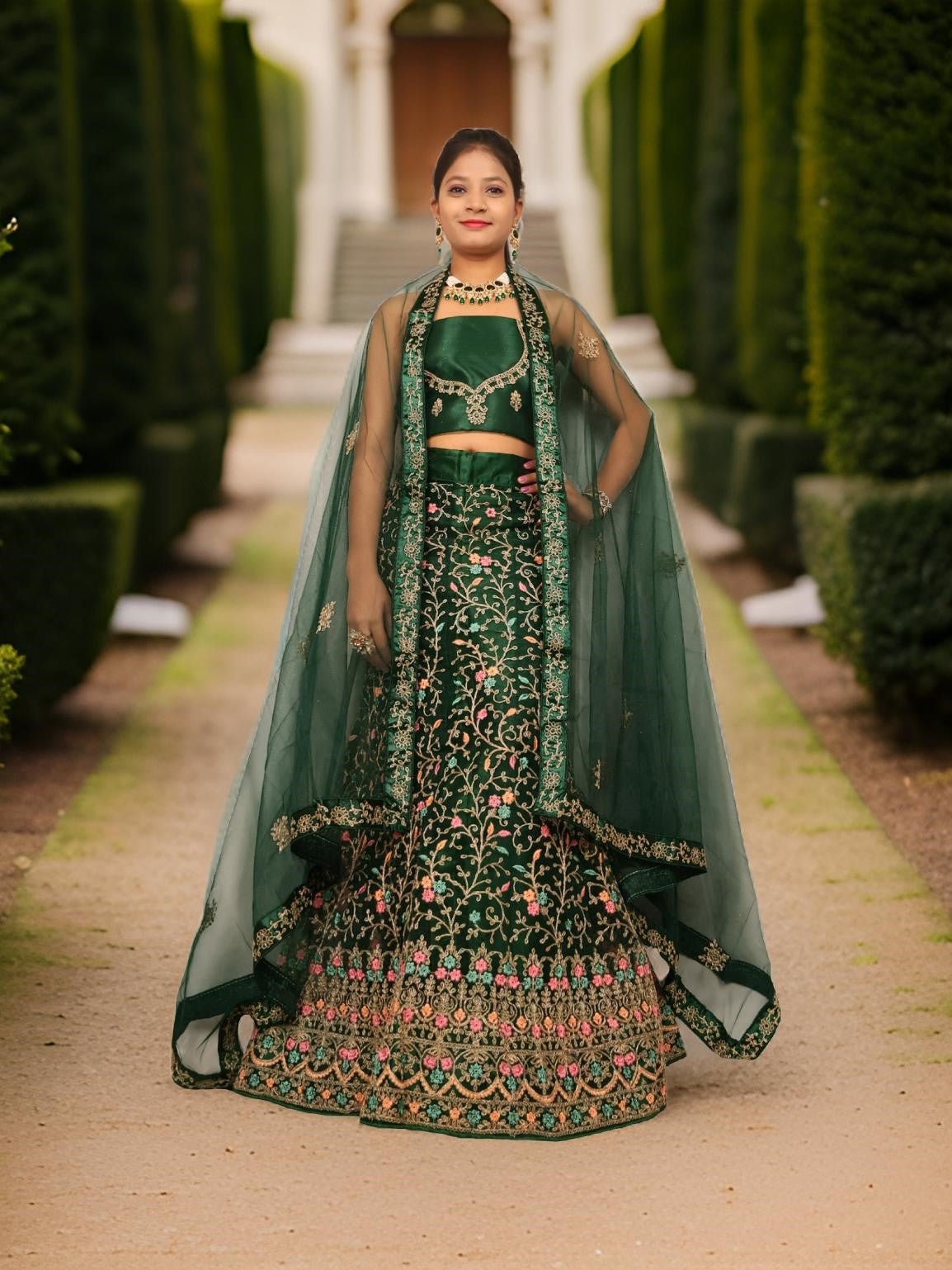 Semi - Stitched Lehenga with Embroidery & Zari Thread Work by Shreekama - UrbanNest Co