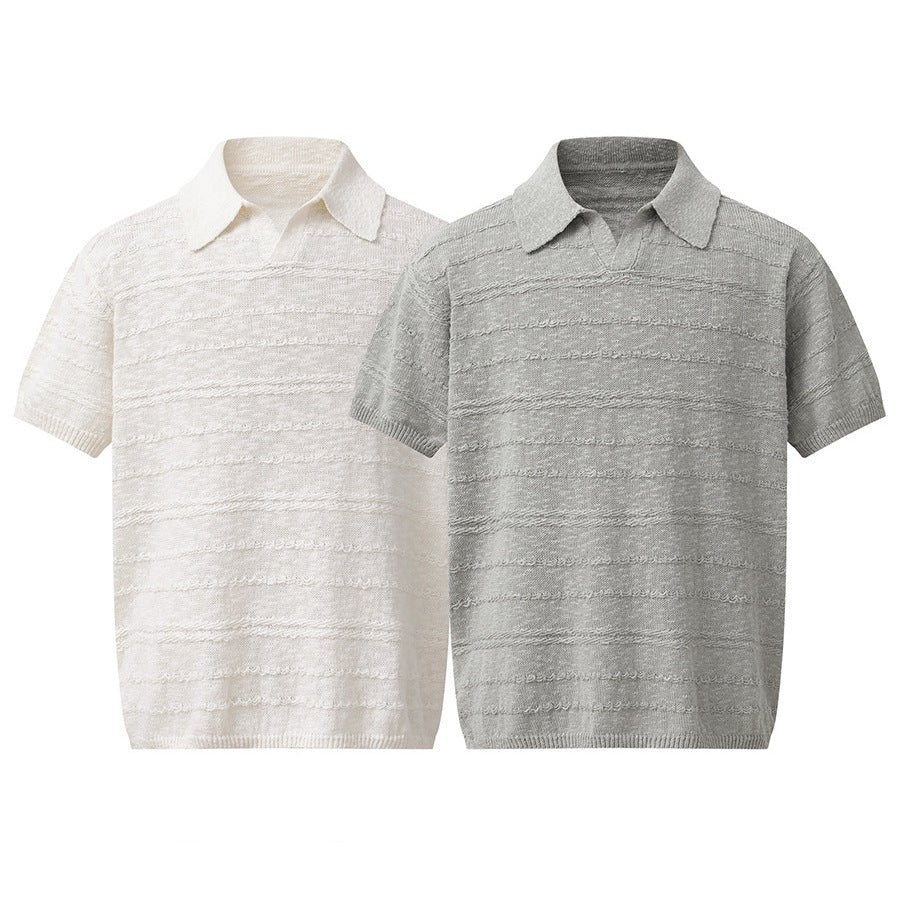 Flip collar pullover short sleeved knitted sweater - UrbanNest Co