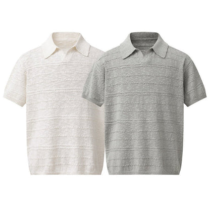 Flip collar pullover short sleeved knitted sweater - UrbanNest Co