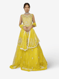 Lemon yellow gown with mirror and pearl work to soft net fabric for women by Shreekama - UrbanNest Co