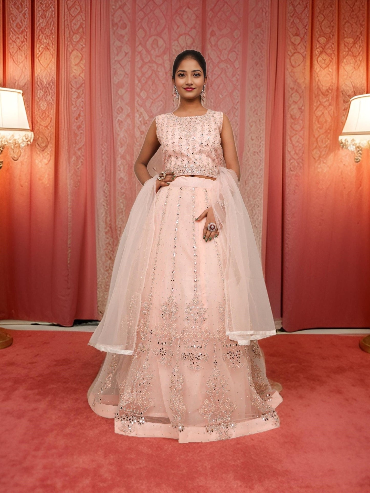 Designer Lehenga Choli with Embroidery and Mirror Peal Work by Shreekama - UrbanNest Co