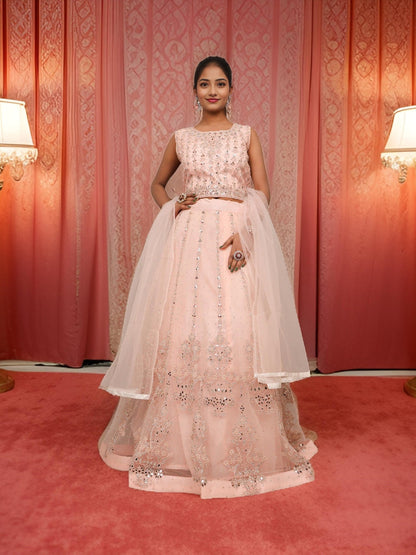 Designer Lehenga Choli with Embroidery and Mirror Peal Work by Shreekama - UrbanNest Co