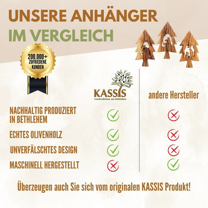 Olivenholz Krippen - Anhänger im Tannenbaum 3er Set (ohne Rinde) | Baumschmuck & Weihnachtsdeko für Advent und Weihnachten - UrbanNest Co