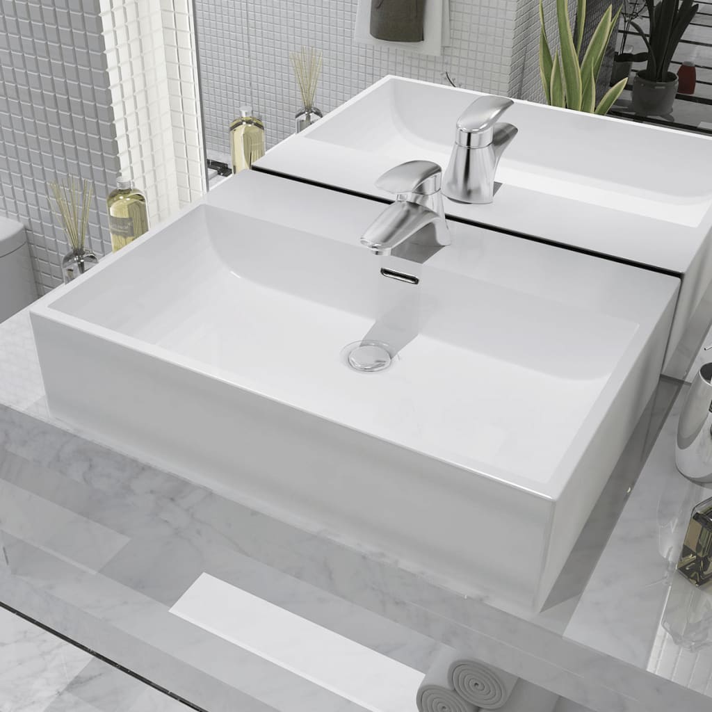 NNEVL Basin with Faucet Hole Ceramic White 60.5x42.5x14.5 cm - UrbanNest Co