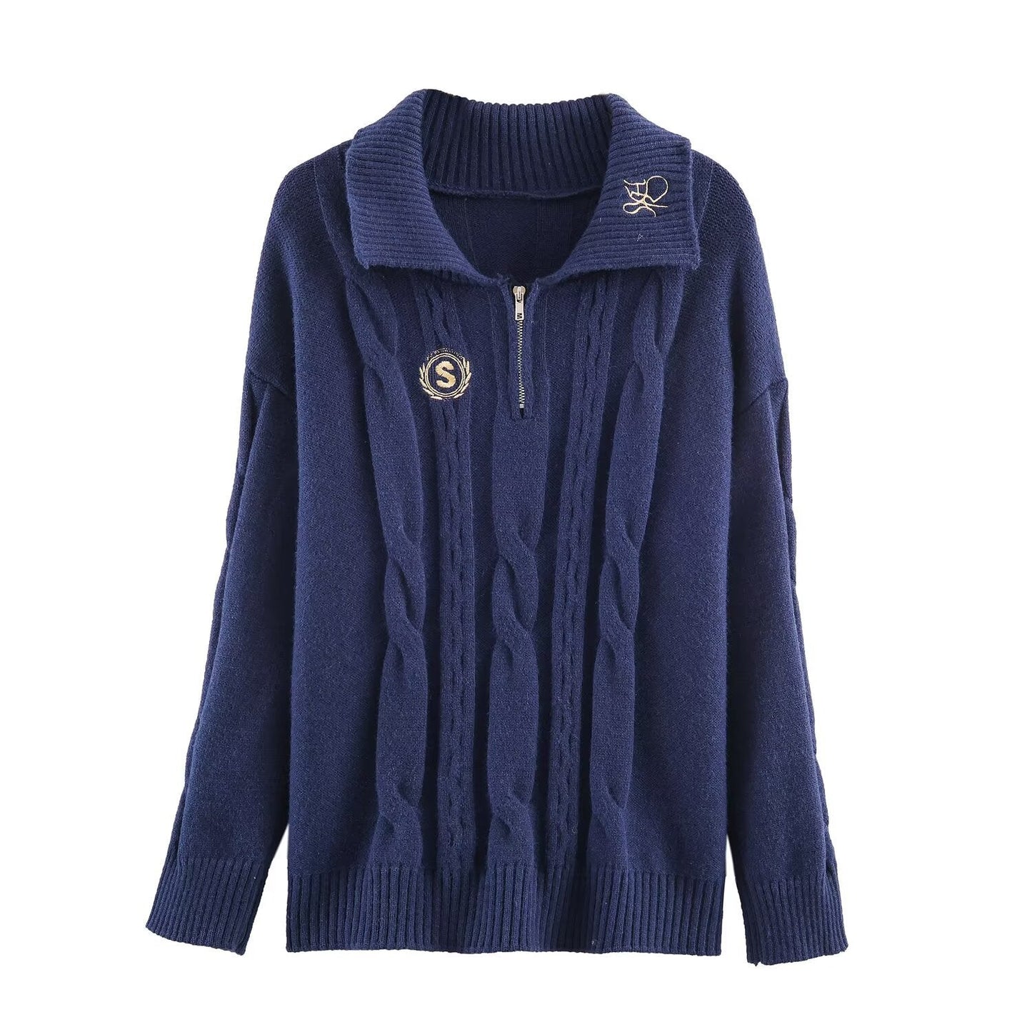 Loose polo shirt embroidered knit top for women's clothing - UrbanNest Co