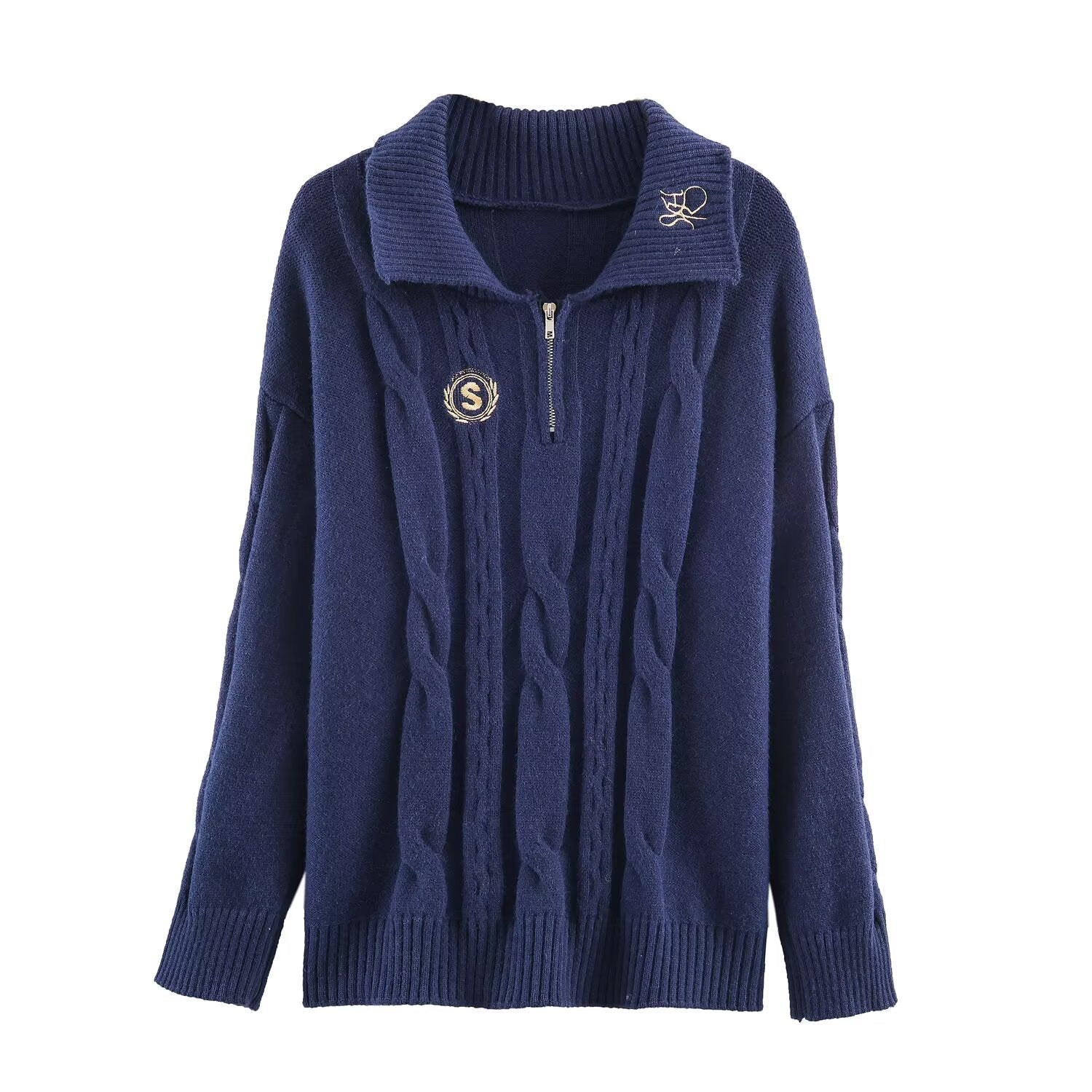 Loose polo shirt embroidered knit top for women's clothing - UrbanNest Co