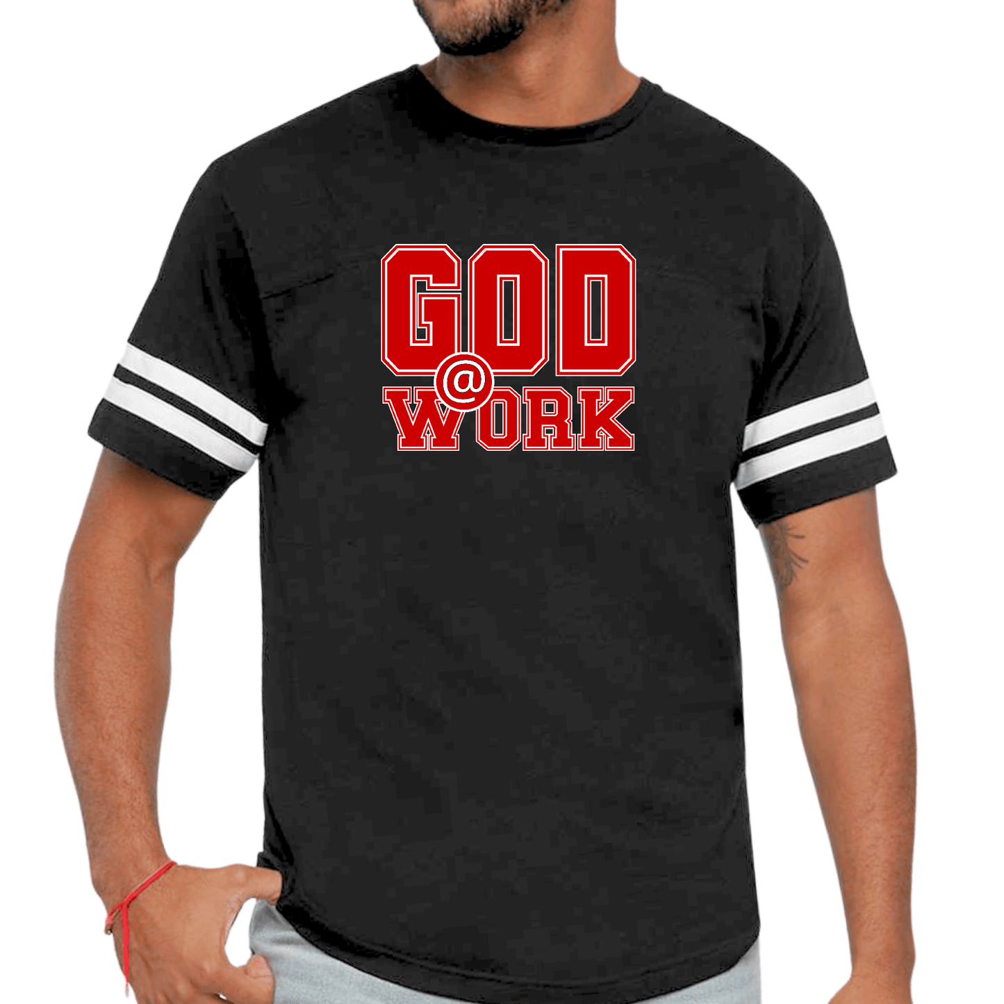 Mens Vintage Sport T-shirt God @ Work Red and White Print - UrbanNest Co