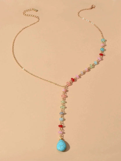 Boho Chic Handmade Colorful Beads Turquoise Water Drop Pendant Necklace Collar - UrbanNest Co