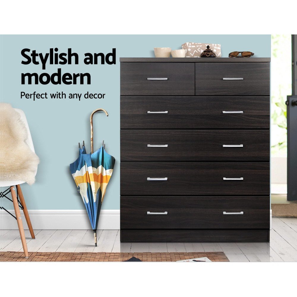 NNEDSZ Tallboy 6 Drawers Storage Cabinet - Walnut - UrbanNest Co