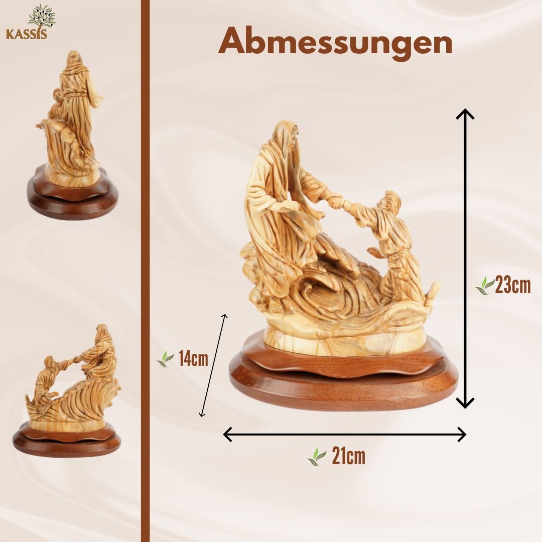 Handgeschnitzte Bootsszene „Jesus stillt den Sturm“ – Exklusive Olivenholzskulptur aus Bethlehem (36 cm) - UrbanNest Co