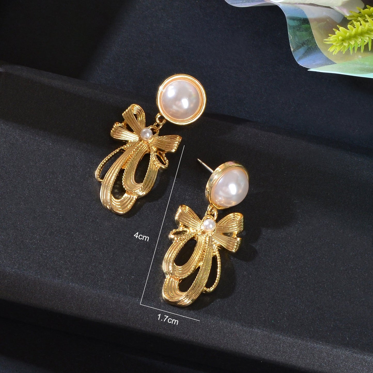 Imitation Pearl Decor Golden Bow Dangle Earrings Party Daily Festival Jewelry Gift - UrbanNest Co