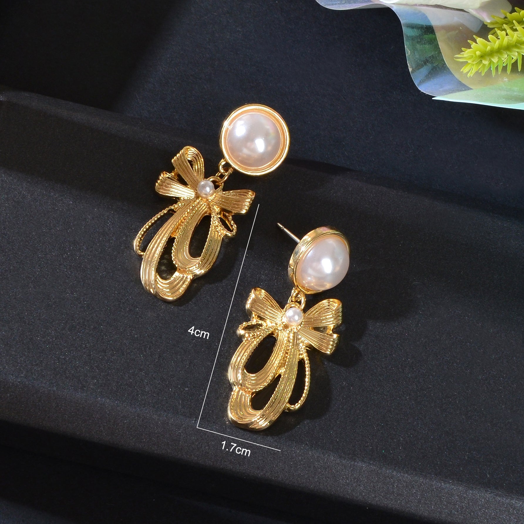 Imitation Pearl Decor Golden Bow Dangle Earrings Party Daily Festival Jewelry Gift - UrbanNest Co