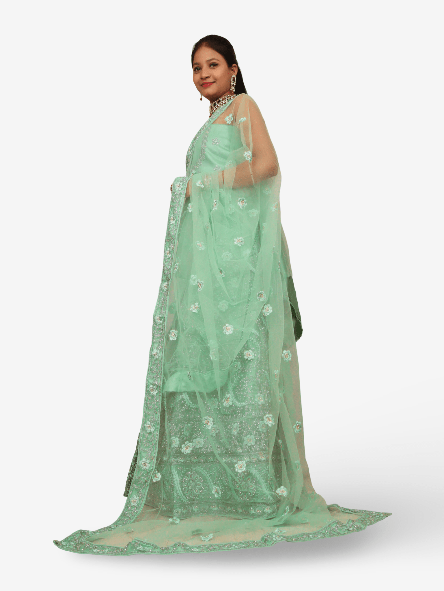 Semi - Stitched Lehenga with American Diamond & Zari Thread Work by Shreekama - UrbanNest Co