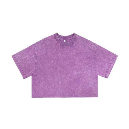 Short women's vintage washed snowflake pure cotton short - sleeve T-shirt - UrbanNest Co