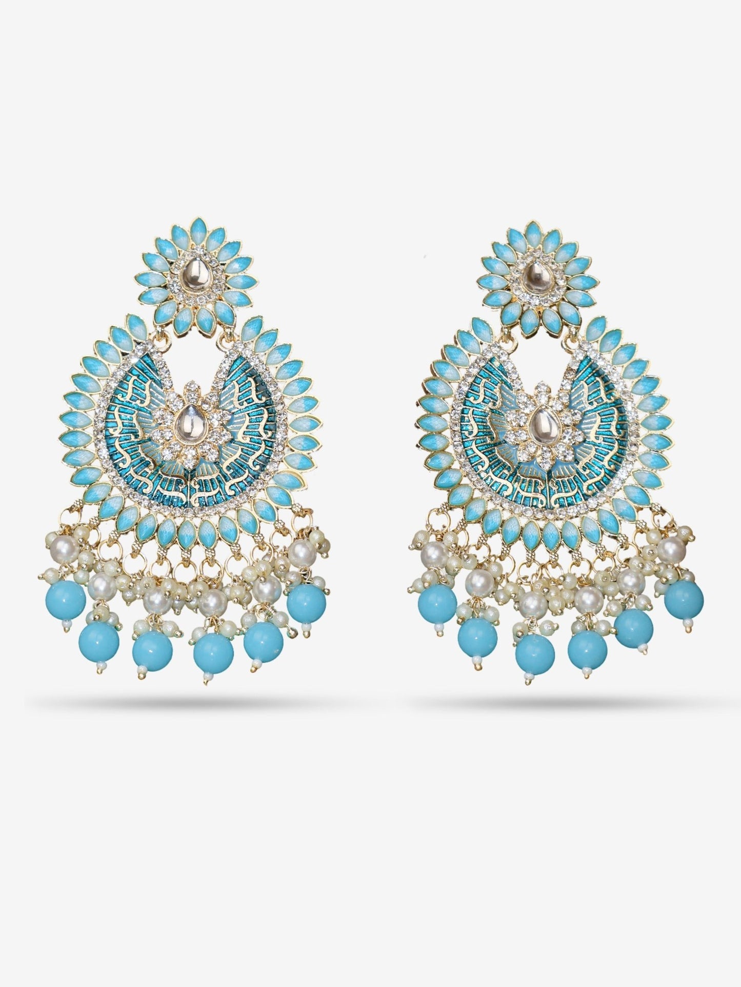 Delicate Pearl & Rhinestone Chandelier Earrings for Women by Shreekama - UrbanNest Co