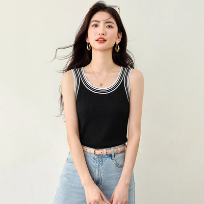 Chic Color - blocked Acetate Strapless Top for Women Summer Wear Ice Silk Knit Sleeveless Crop Top - UrbanNest Co
