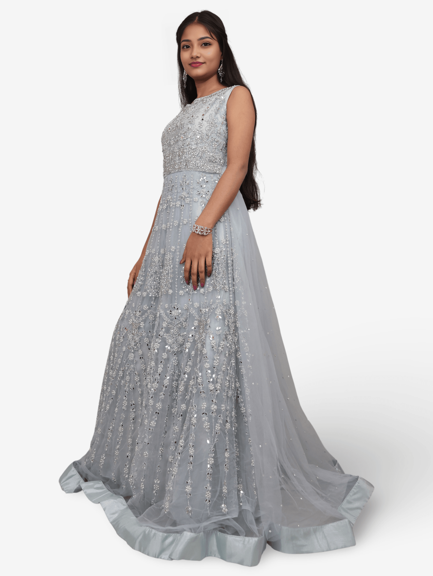 Net Fabric Gown with Pearl & Embroidery by Shreekama - UrbanNest Co