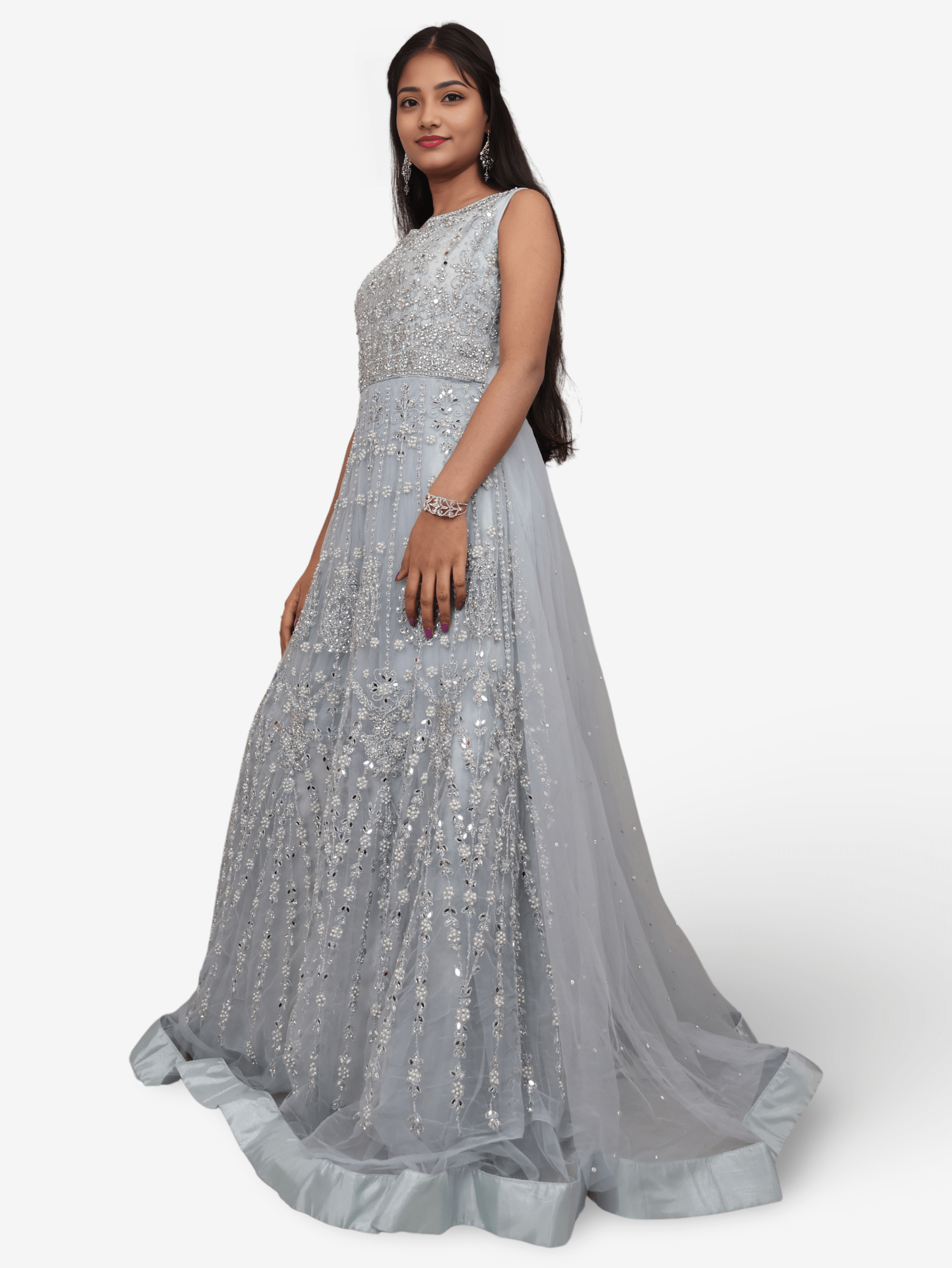Net Fabric Gown with Pearl & Embroidery by Shreekama - UrbanNest Co