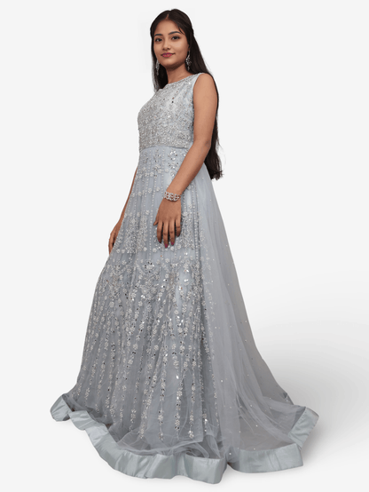 Net Fabric Gown with Pearl & Embroidery by Shreekama - UrbanNest Co