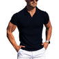 Men's POLO shirt, lapel, men's T-shirt, V - neck, short - sleeved, vertical striped POLO shirt - UrbanNest Co