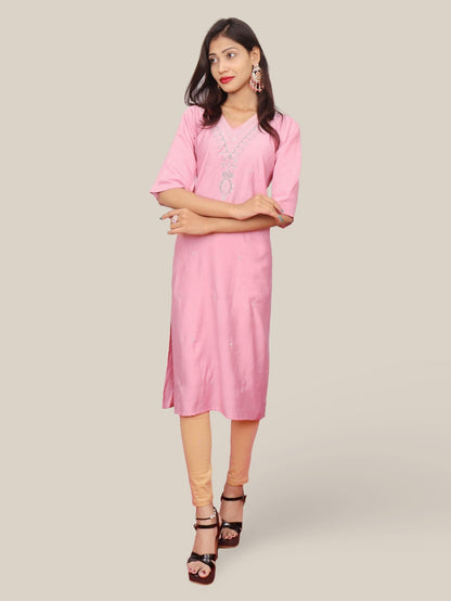 Cotton Kurti with Beautifully Embroidered Neckline - UrbanNest Co