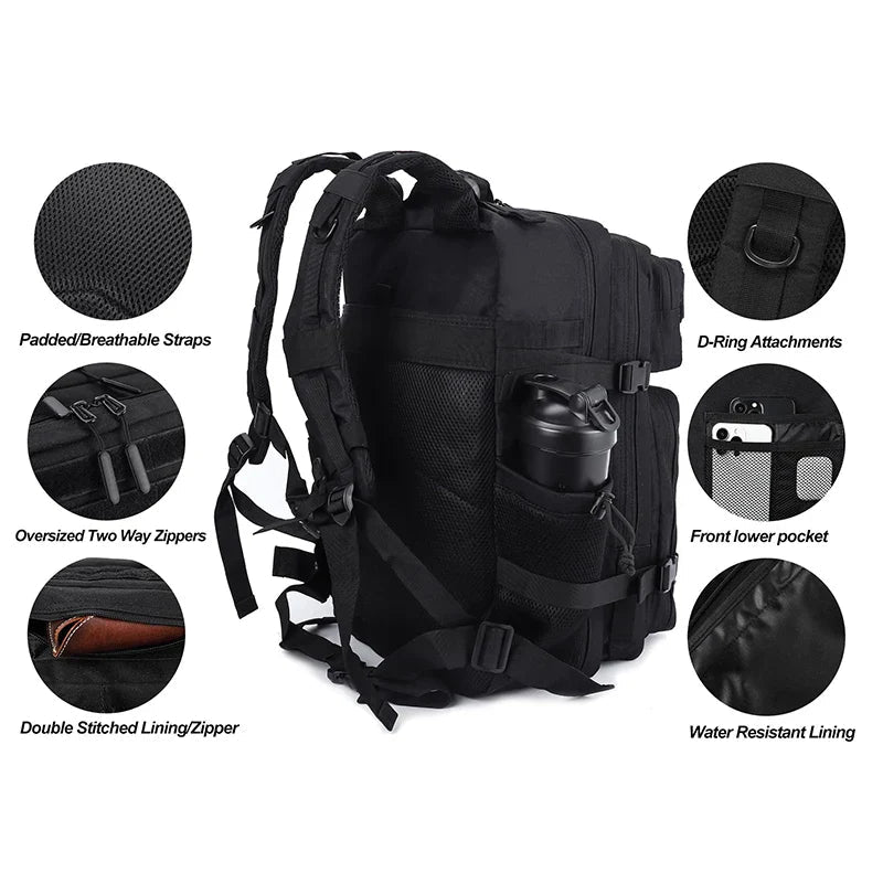 45L Tactical Backpack with Built - In Cooler Black - UrbanNest Co