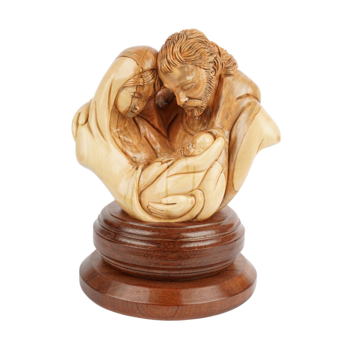 Holy Family in a circle of love – Hand - carved olive wood sculpture from Bethlehem (21 cm) - UrbanNest Co