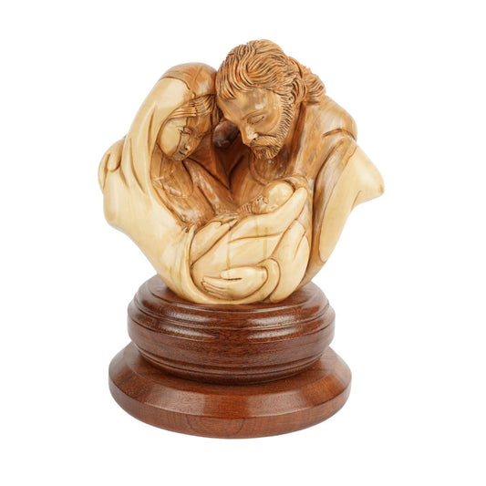 Holy Family in a circle of love – Hand - carved olive wood sculpture from Bethlehem (21 cm) - UrbanNest Co