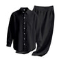 Linen solid color lapel buckle casual long sleeved pants men's suit - UrbanNest Co
