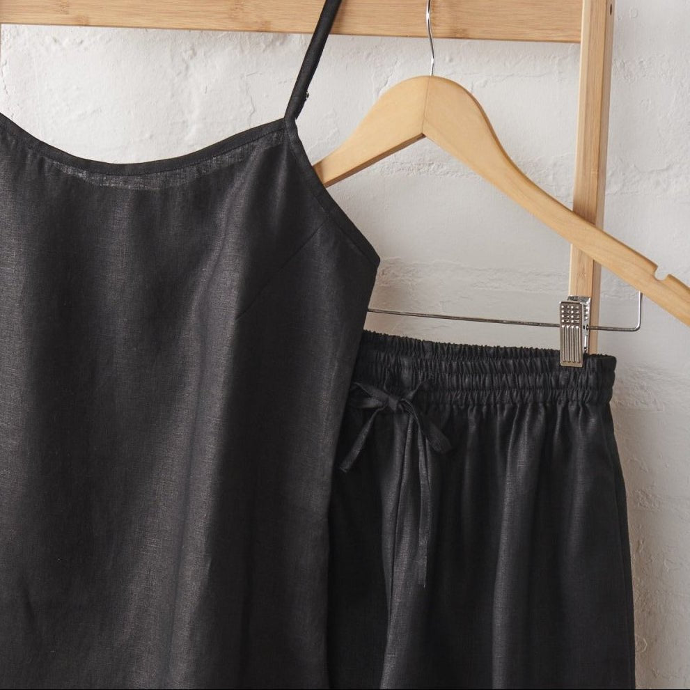 Linen Cami and Pant PJ Set - Black | Jade and May - UrbanNest Co