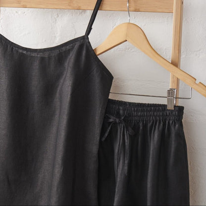 Linen Cami and Pant PJ Set - Black | Jade and May - UrbanNest Co