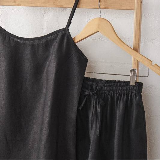 Linen Cami and Pant PJ Set - Black | Jade and May - UrbanNest Co