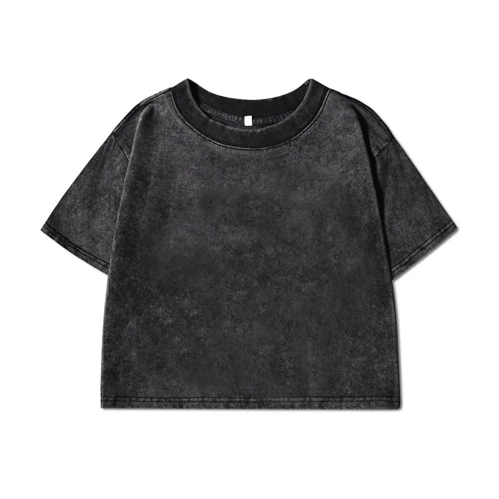 Short women's vintage washed snowflake pure cotton short - sleeve T-shirt - UrbanNest Co