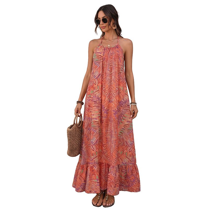 Bohemian Vacation Style Loose Abstract Print Halter Backless Dress - UrbanNest Co