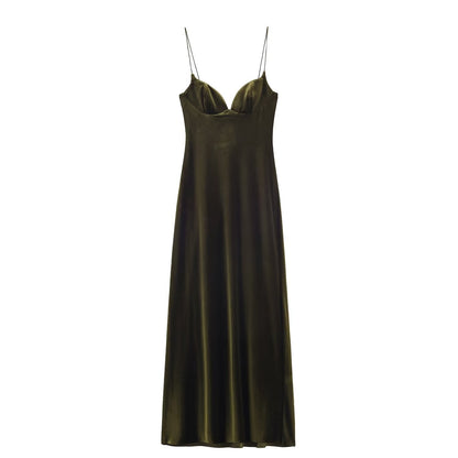 Simple solid color suspender velvet dress - UrbanNest Co