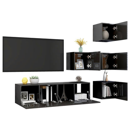 NNEVL 6 Piece TV Cabinet Set High Gloss Grey Chipboard - UrbanNest Co