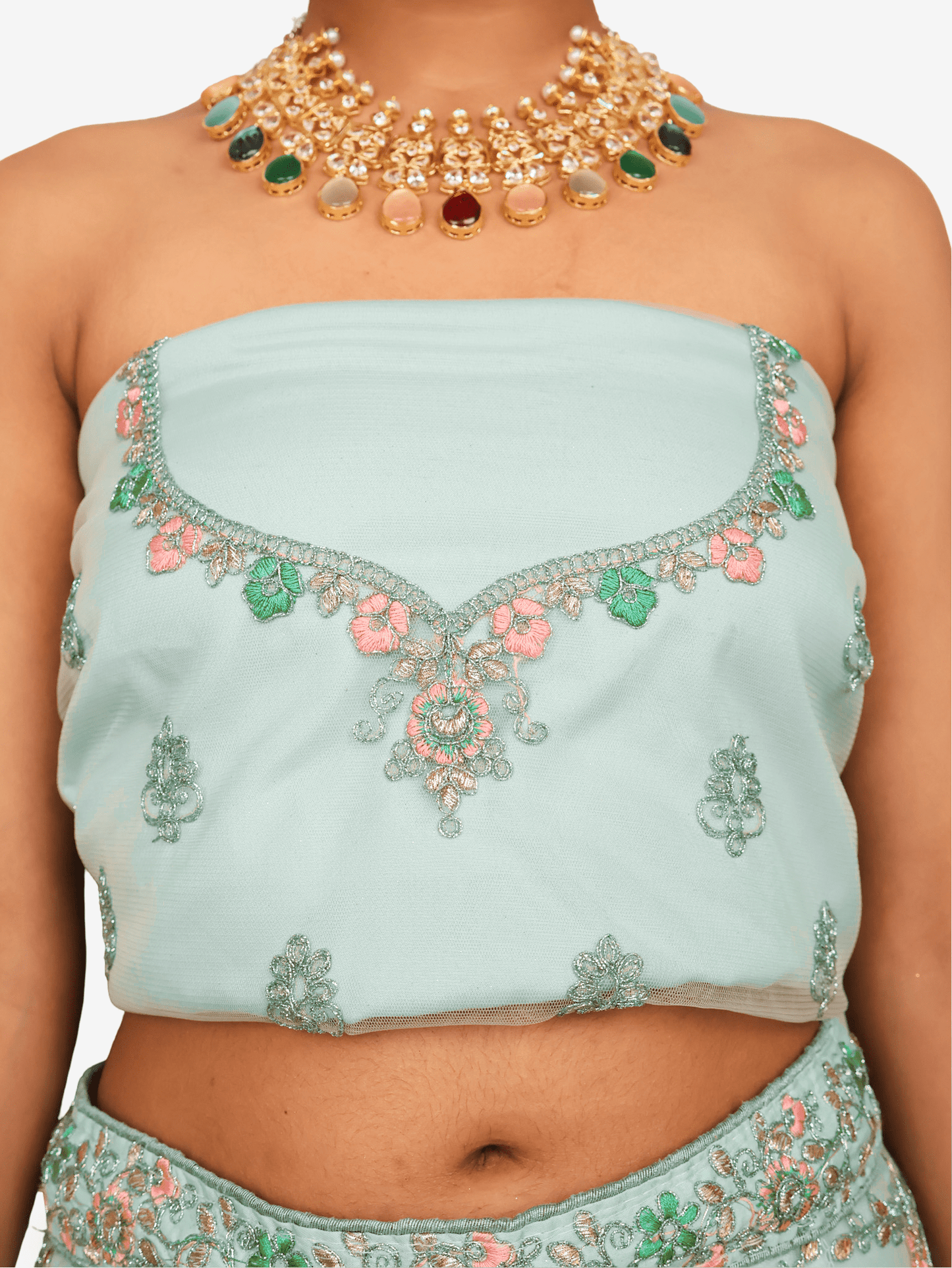 Semi - Stitched Lehenga with Soft Net Fabric & Zari Thread Work by Shreekama - UrbanNest Co