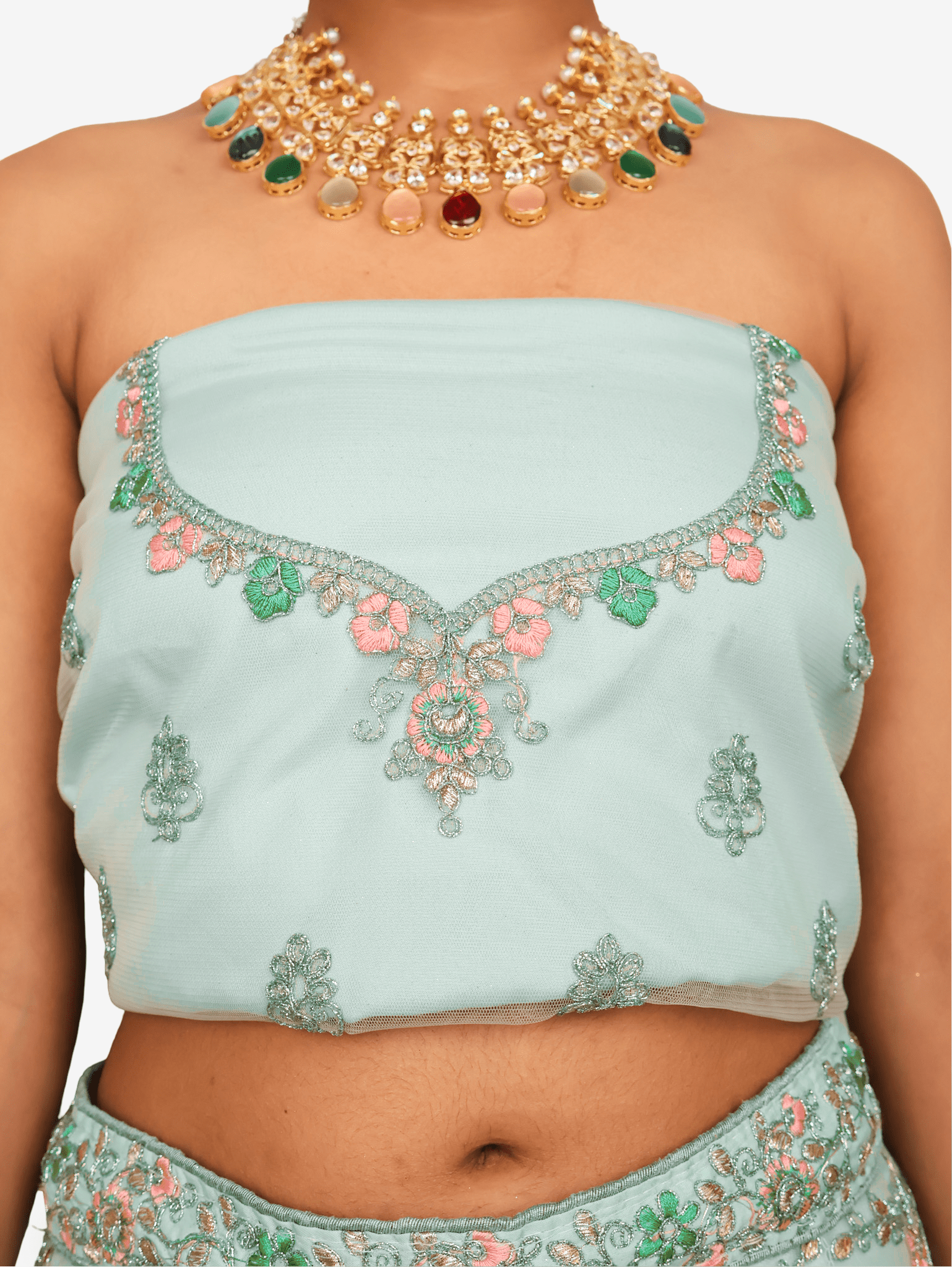 Semi - Stitched Lehenga with Soft Net Fabric & Zari Thread Work by Shreekama - UrbanNest Co