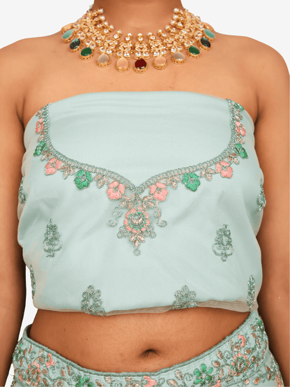Semi - Stitched Lehenga with Soft Net Fabric & Zari Thread Work by Shreekama - UrbanNest Co