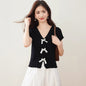 Butterfly Knot Decorated Short Sleeve T-Shirt for Women, Summer New Style Flared Hem with Ruffled Trim, Regular Shoulder Top - UrbanNest Co
