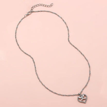 Anniversary Jewelry Silver Chain Full Rhinestone Butterfly Heart Charm Necklace - UrbanNest Co