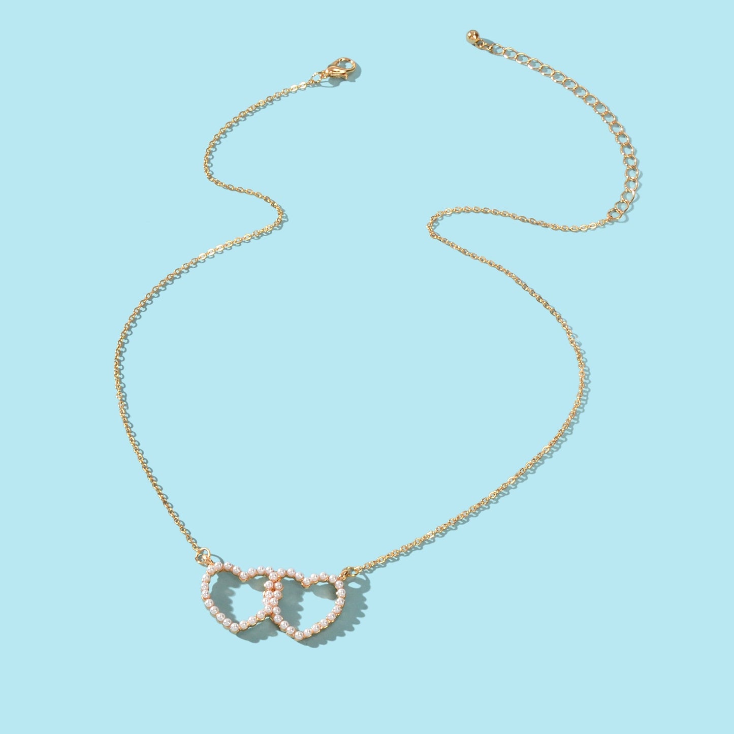 Elegant Gift Anniversary Jewellery Gold Chain Pearl Double Heart Charm Necklace - UrbanNest Co