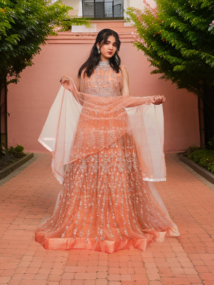 Net Fabric Gown with Pearl & Embroidery by Shreekama - UrbanNest Co