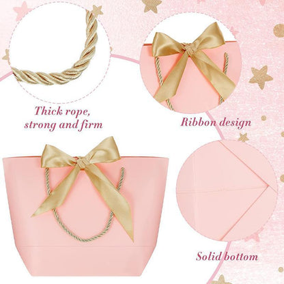 50PCS Paper Gift Bags with Ribbon Bow Handle 14x7x15cm White or Pink - UrbanNest Co