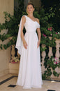 Flowing chiffon gown, one - shoulder neckline A - line - UrbanNest Co