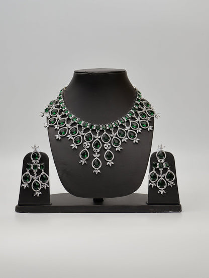 Green Stones Reverse AD Necklace Set with Earings - UrbanNest Co