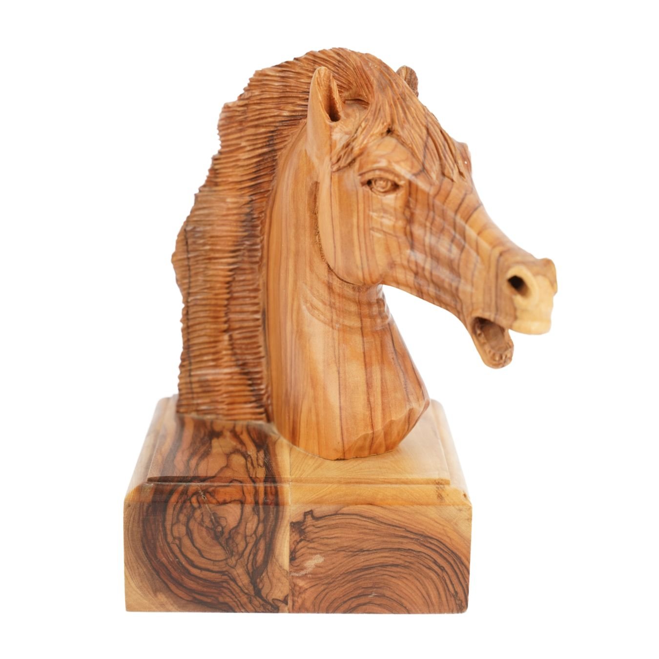 Handgeschnitzter Pferdekopf aus Olivenholz (klein) – Exklusive Holzskulptur aus Bethlehem (16 cm) - UrbanNest Co